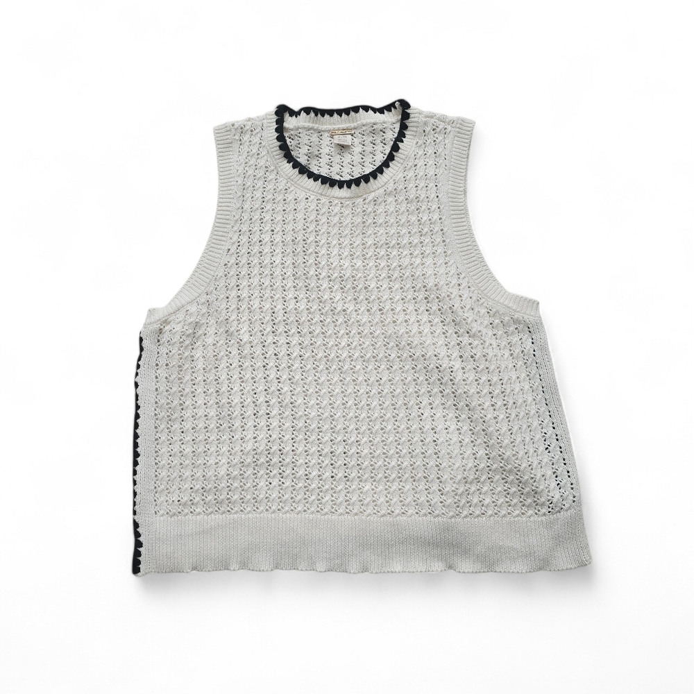 Magaschoni Open Knit Sweater Vest Top Medium Coastal Grandmother Quiet Luxury - Picture 5 of 9